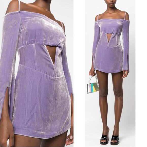 Kim Shui Off the Shoulder Velvet Cutout Mini Dress in Lilac Size Small - Picture 3 of 9
